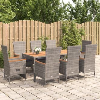 vidaXL Set Comedor Jard&iacute;n 9 Pzas Y Cojines Rat&aacute;n Sint&eacute;tico Gris Vidaxl