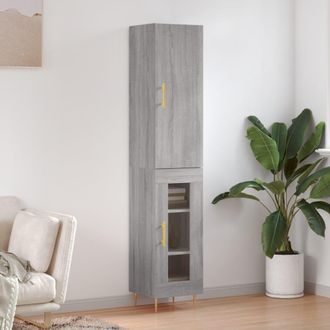vidaXL Vidaxl - Aparador Alto Madera Contrachapada Gris Sonoma 34,5x34x180 Cm