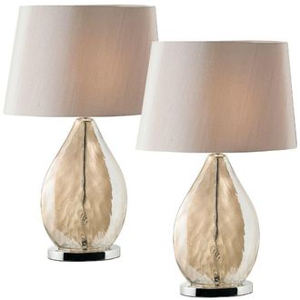 Loops 2 PACK Table Lamp & Shade Gold Tinted Glass & Mink Fabric Pretty Bedside Light in Clear