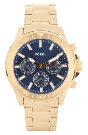 Fossil Bannon Multifunction Bracelet Watch, 45mm in Gold/Blue at Nordstrom Rack