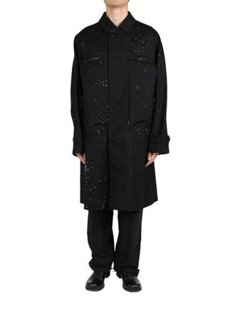 Undercover cross-print wool coat - Zwart