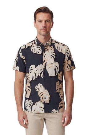 Lords of Harlech Monstera Floral Mens Merino Wool Button-up Shirt in Monstera Floral Smoke at Nordstrom, Size Xx-Large