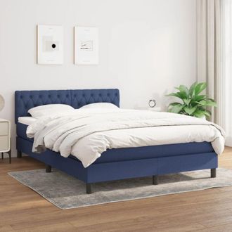 vidaXL Cama Box Spring Con Colch&oacute;n Tela Azul 140x200 Cm Vidaxl