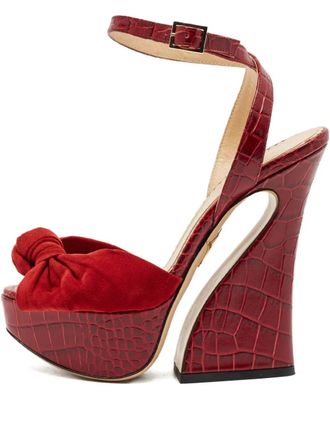 Charlotte Olympia croc-embossed bow sandals - women - Leather/Crocodile Embossed Leather/Suede/Leather/Rubber - 35 - Red