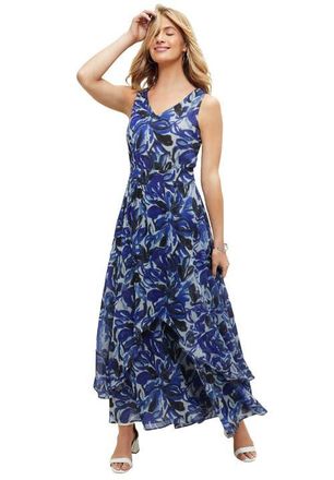 Jessica London Georgette Flyaway Maxi Dress in Azure Floral Watercolor at Nordstrom, Size 24