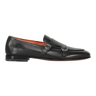 Santoni Loafers, male, Black, Size: 10 1/2 US Elegant Monk Strap