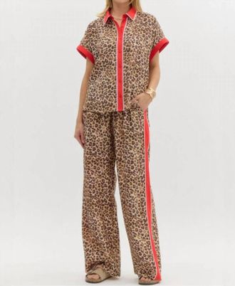Entro Scarlet Leopard Wide Leg Pants In Beige