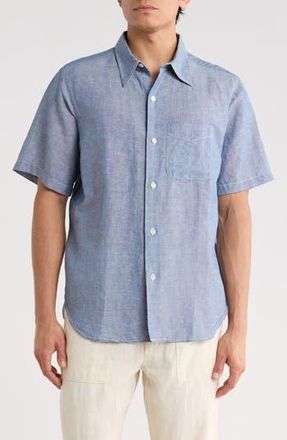 Buck Mason Breeze Short Sleeve Linen & Cotton Button-Up Shirt in Chambray at Nordstrom Rack, Size Medium