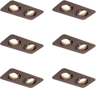QAZQA Set of 6 Rounded Recessed Spotlights Dark Bronze GU10 50mm Swiveling and Tilting IP44 2-Lights - Alberto