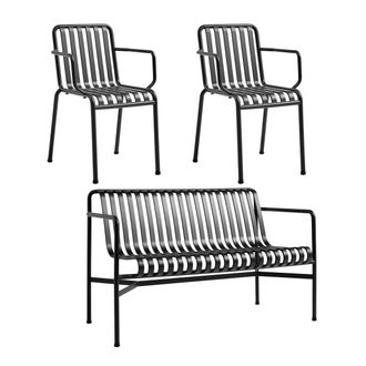 HAY Palissade Dining Bench + 2x Armlehnenstuhl, anthrazit