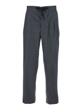 Dolce & Gabbana Grey Pants With Drawstring Waist In Wool Blend Man