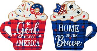 Glitzhome Set of 2 Patriotic Americana Wooden Coffee Cup Table Decor in Blue at Nordstrom, Size Small