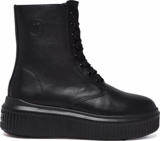 Janet & Janet Black Leather Lace-Up Combat Boots