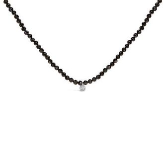 House of Brilliance Sterling Silver Diamond Accent Black Spinel Bead Station Necklace at Nordstrom