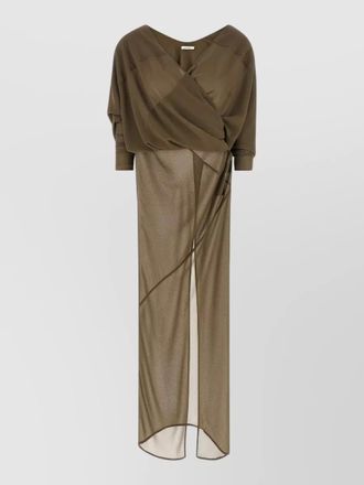 Entire studios draped midi dress sheer overlay neckline