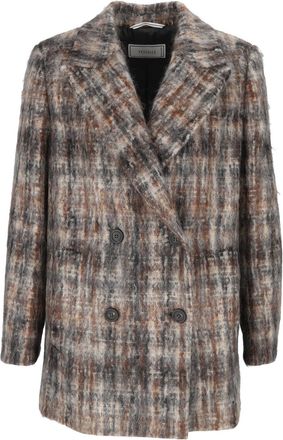 PESERICO Woman Coat Plaid Double-Breasted Peacoat