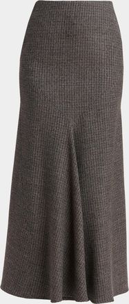 Etro Metallic Check Wool Trumpet Midi Skirt