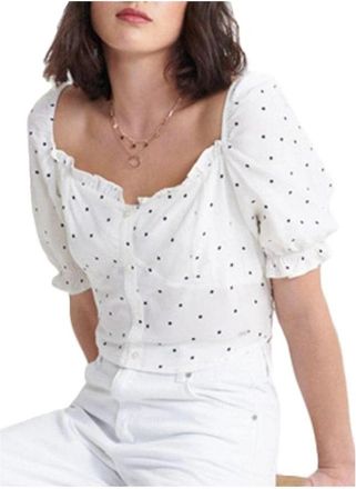Superdry Witte gestippelde cropped top Quincy - Dames - Blouses - Wit - M - Overhemden