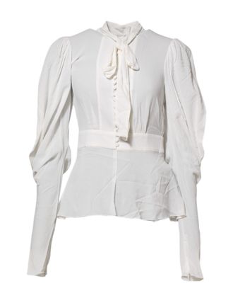 Dolce & Gabbana Womens White Viscose Ascot Collar Long Sleeves Top Elastane