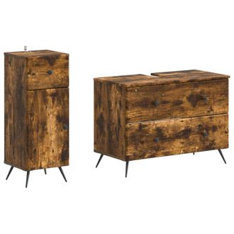 vidaXL Juego De Gabinete De Ba&ntilde;o De 2 Piezas Breda Roble Ahumado Vidaxl