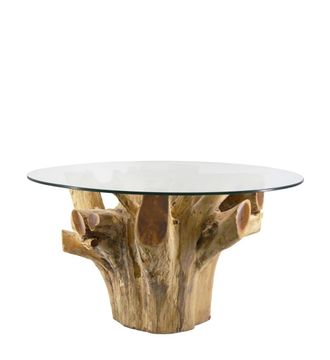 Moycor Mesa de centro de madera de teca beige y top de cristal d. 80 cm