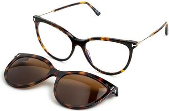 Tom Ford Blue Light Block with Brown Clip On Cat Eye Ladies Eyeglasses FT5994-B 052 56