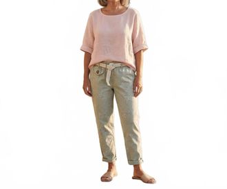 Made in Italy Softly Floral Tulip Cut Italian Magic Pants In Green