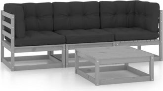 vidaXL Juego De Muebles De Jard&iacute;n 4 Pzas Y Cojines Madera Pino Maciza Vidaxl