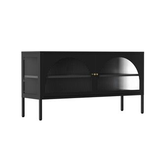 Oviala Mueble TV moderno de 2 puertas L115 cm en metal negro