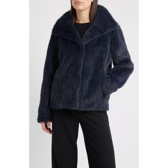 Bernardo Square Pattern Faux Fur Coat in Navy at Nordstrom Rack, Size Medium