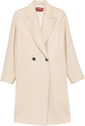 Max Mara Double-breasted jas - Dames - Mantels - Beige - Maat: S Zijde