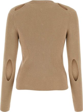 Fendi Womens Ribbed Cotton Blend Cardigan Beige Nylon Elastane