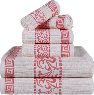 Superior Athens Cotton 6Pc Assorted Towel Set With Greek Scroll & Floral Pattern