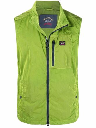 Paul & Shark logo-patch zip-up gilet - men - Nylon - XXXXL - Green