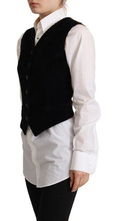 Dolce & Gabbana V-Neck Corduroy Button Vest Vest - Black