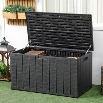 OUTSUNNY 336 Litre Rolling Outdoor Garden Storage Box, Plastic Container in Black