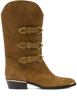 Isabel Marant Mexia buckle studded boots - Brown