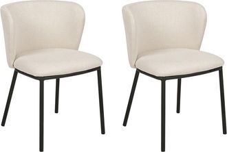Beliani Conjunto de 2 sillas de comedor tela blanco crema
