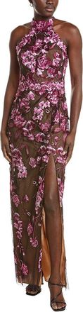 Marchesa Halter Embroidered Tulle Gown