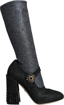 Dolce & Gabbana Schoenen, Dames, Zwart, 39 EU, Nylon, Glitter Mary Jane Pumps