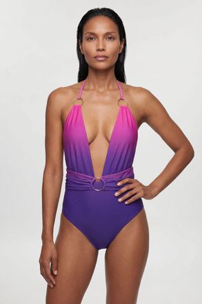 Karen Millen Womens Ombre Plunge Swimsuit - Purple Nylon - Size X-Small