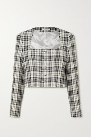 Alessandra Rich Giacca Cropped In Lana Principe Di Galles - Grigio