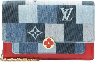 Louis Vuitton Blue Limited Edition Denim Patchwork Flore Chain Wallet (Authentic Pre-Loved)