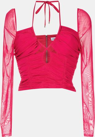 Self Portrait Fuchsia Pink Jersey Ruched Cut-Out Top
