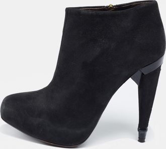 Roberto Cavalli Black Laminated Suede Ankle Boots