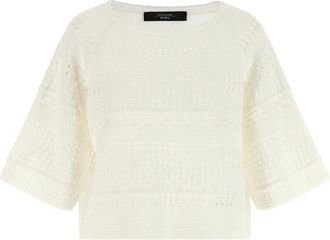 Max Mara Tops, Dames, Beige, M, Katoen, Wki Orche Katoenen Trui met Geperforeerd Breisel