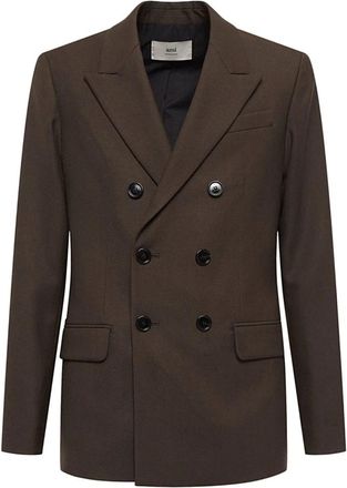 Ami Dubbelrijige Jas - Heren - Business blazers - Bruin - L - Wol - Kostuums