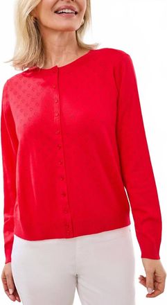 Tribal Pointelle Knit Cardigan Sweater In Red