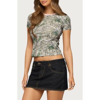 Edikted Alaia Contrast Camo T-Shirt in Olive at Nordstrom, Size X-Small