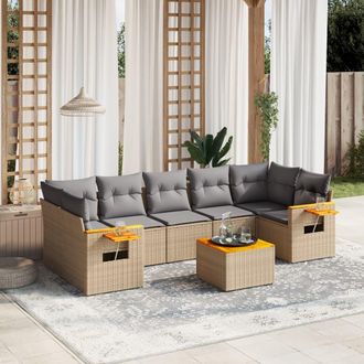 vidaXL Juego De Sof&aacute;s De Jard&iacute;n Con Cojines Beige 8 Pzas Rat&aacute;n Pe Vidaxl